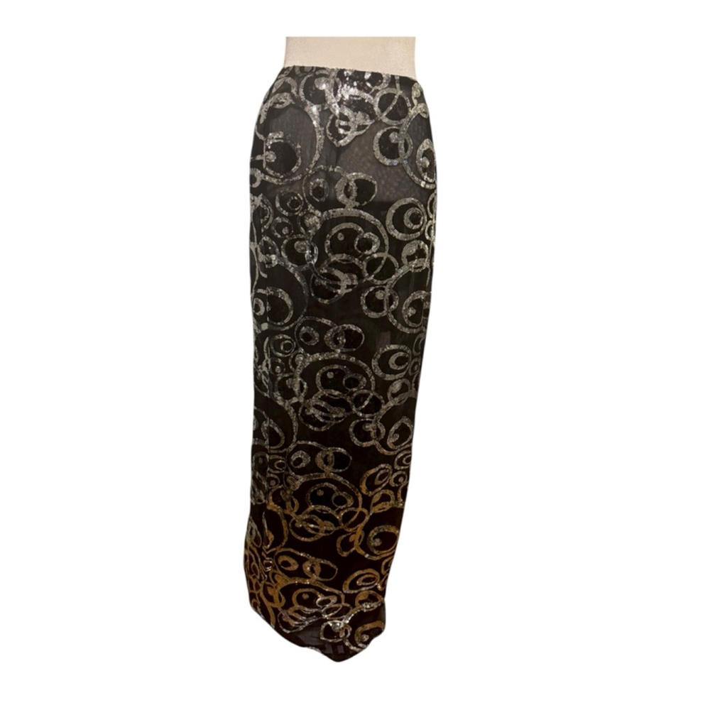 Size 14 TONYBOWLS Black & Silver Sequin Maxi Skirt Size 14 - Picture 2 of 8